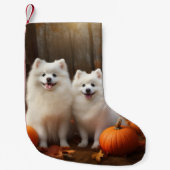 Amerikaanse Eskimo Puppy Herfst Delight Pompoen Kleine Kerstsok (Voorkant)
