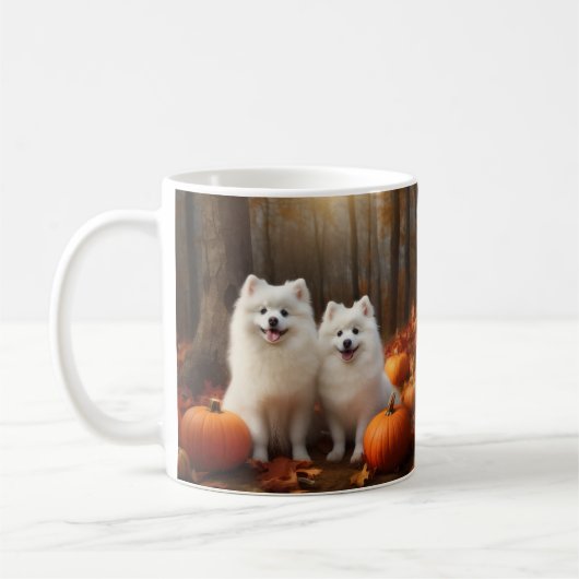 Amerikaanse Eskimo Puppy Herfst Delight Pompoen Koffiemok (Links)