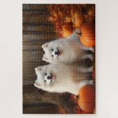 Amerikaanse Eskimo Puppy Herfst Delight Pompoen Legpuzzel (Verticaal)