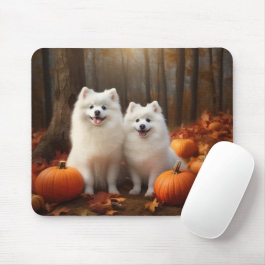 Amerikaanse Eskimo Puppy Herfst Delight Pompoen Muismat (Met muis)