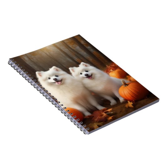 Amerikaanse Eskimo Puppy Herfst Delight Pompoen Notitieboek (Rechterzijde)