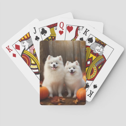 Amerikaanse Eskimo Puppy Herfst Delight Pompoen Pokerkaarten (Achterkant)