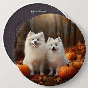 Amerikaanse Eskimo Puppy Herfst Delight Pompoen Ronde Button 6,0 Cm