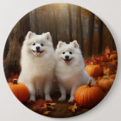 Amerikaanse Eskimo Puppy Herfst Delight Pompoen Ronde Button 6,0 Cm (Voorkant)