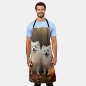 Amerikaanse Eskimo Puppy Herfst Delight Pompoen Schort (Gedragen)