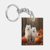 Amerikaanse Eskimo Puppy Herfst Delight Pompoen Sleutelhanger (Voorkant Links)