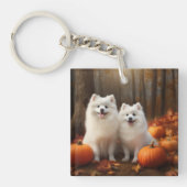 Amerikaanse Eskimo Puppy Herfst Delight Pompoen Sleutelhanger (Voorkant)