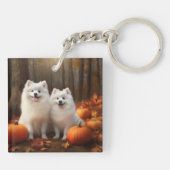 Amerikaanse Eskimo Puppy Herfst Delight Pompoen Sleutelhanger (Achterkant)