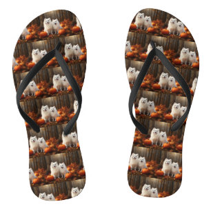 Amerikaanse Eskimo Puppy Herfst Delight Pompoen Teenslippers