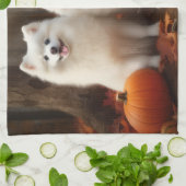 Amerikaanse Eskimo Puppy Herfst Delight Pompoen Theedoek (Gevouwen)