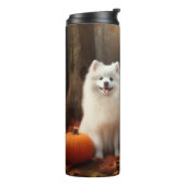 Amerikaanse Eskimo Puppy Herfst Delight Pompoen Thermosbeker (Gedraaid links)