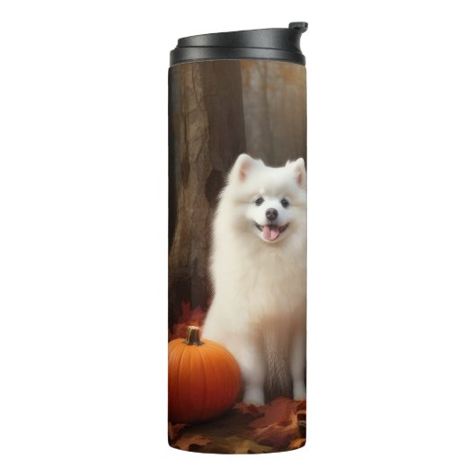 Amerikaanse Eskimo Puppy Herfst Delight Pompoen Thermosbeker (Gedraaid links)