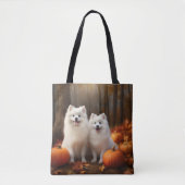 Amerikaanse Eskimo Puppy Herfst Delight Pompoen Tote Bag (Voorkant)