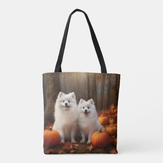 Amerikaanse Eskimo Puppy Herfst Delight Pompoen Tote Bag (Achterkant)