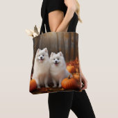 Amerikaanse Eskimo Puppy Herfst Delight Pompoen Tote Bag (Dichtbij)