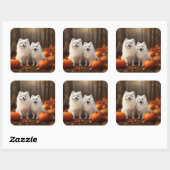 Amerikaanse Eskimo Puppy Herfst Delight Pompoen Vierkante Sticker (Vel)