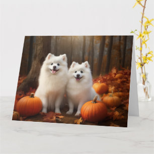 Amerikaanse Eskimo Puppy Herfst Plezier Pompoen Kaart