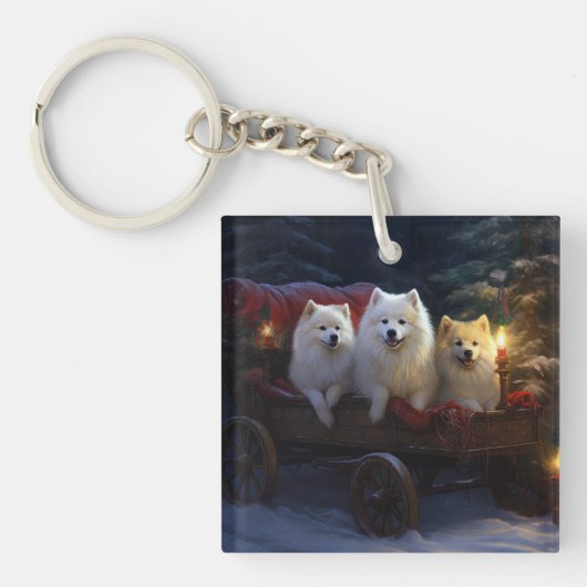 Amerikaanse Eskimo Sneeuw Slede Kerst Decoratie Sleutelhanger (Voorkant)