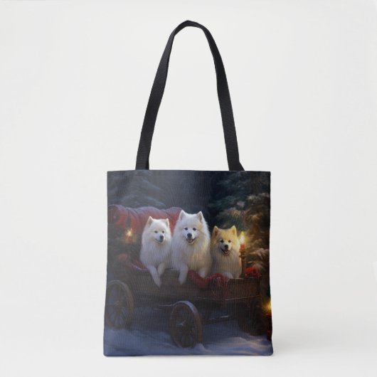Amerikaanse Eskimo Sneeuw Slede Kerst Decoratie Tote Bag (Voorkant)