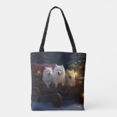 Amerikaanse Eskimo Sneeuw Slede Kerst Decoratie Tote Bag (Achterkant)