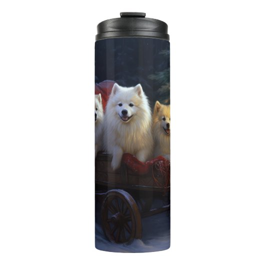 Amerikaanse Eskimo Sneeuw slee Kerst decoratie Thermosbeker (Voorkant)