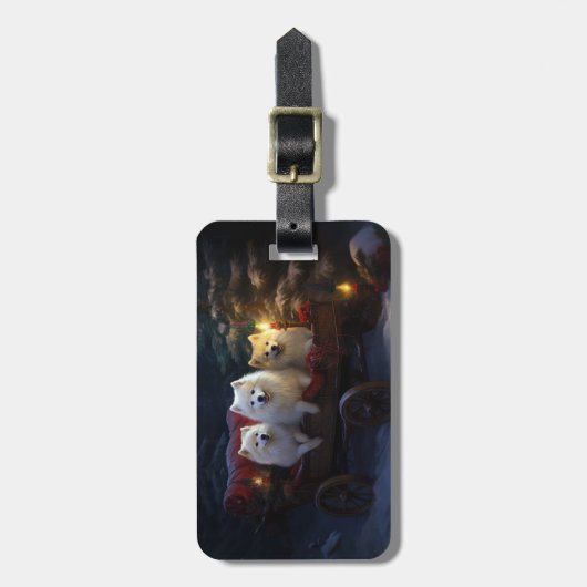 Amerikaanse Eskimo Snowy Sleigh Kerst Decor Bagagelabel (Voorkant verticaal)