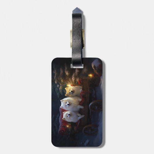 Amerikaanse Eskimo Snowy Sleigh Kerst Decor Bagagelabel (Achterkant verticaal)