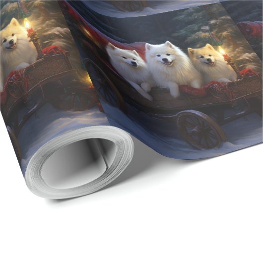 Amerikaanse Eskimo Snowy Sleigh Kerst Decor Cadeaupapier (Rol Hoek)