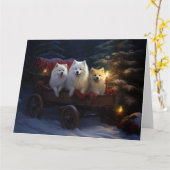 Amerikaanse Eskimo Snowy Sleigh Kerst Decor Kaart (Gele Bloem)