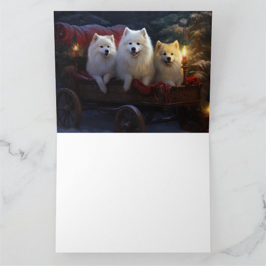 Amerikaanse Eskimo Snowy Sleigh Kerst Decor Kaart (Binnen)