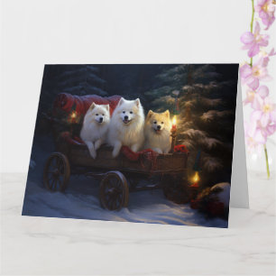 Amerikaanse Eskimo Snowy Sleigh Kerst Decor Kaart