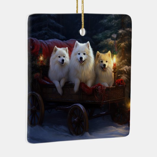 Amerikaanse Eskimo Snowy Sleigh Kerst Decor Keramisch Ornament (Rechts)