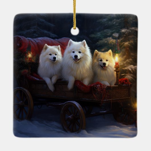 Amerikaanse Eskimo Snowy Sleigh Kerst Decor Keramisch Ornament (Achterkant)