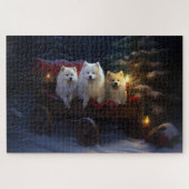 Amerikaanse Eskimo Snowy Sleigh Kerst Decor Legpuzzel (Horizontaal)