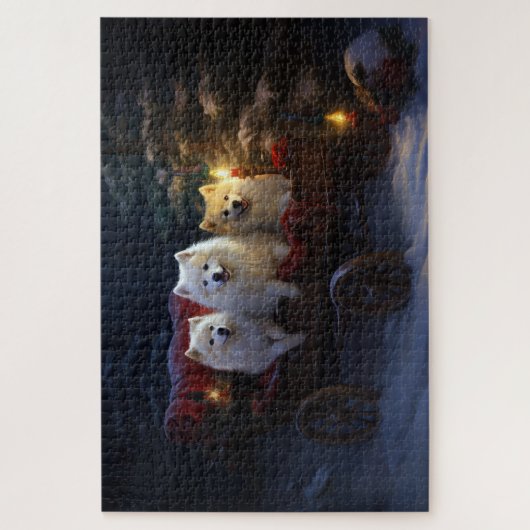Amerikaanse Eskimo Snowy Sleigh Kerst Decor Legpuzzel (Verticaal)
