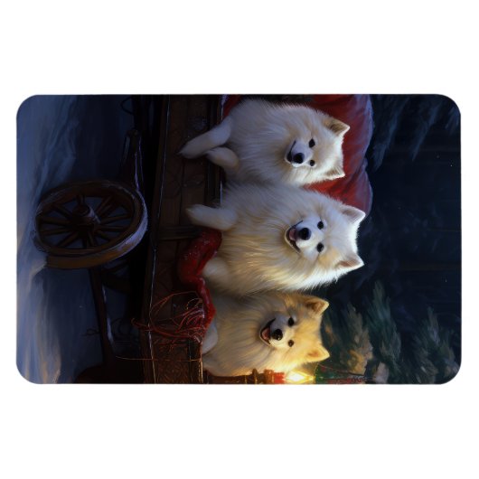 Amerikaanse Eskimo Snowy Sleigh Kerst Decor Magneet (Horizontaal)