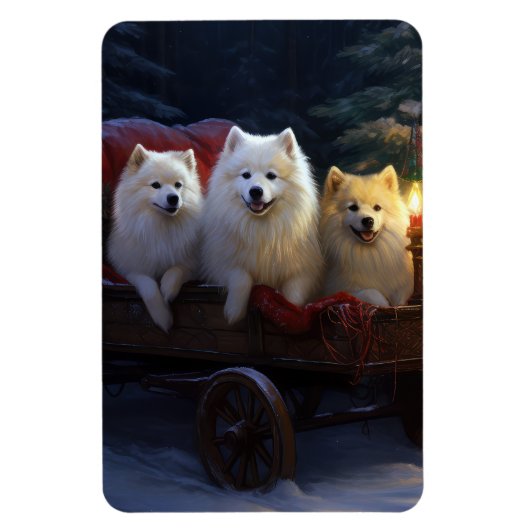 Amerikaanse Eskimo Snowy Sleigh Kerst Decor Magneet (Verticaal)