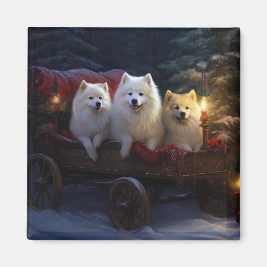 Amerikaanse Eskimo Snowy Sleigh Kerst Decor Magneet (Voorkant)