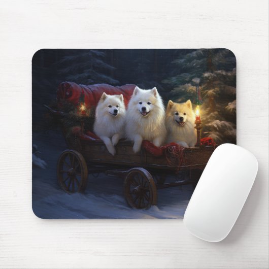 Amerikaanse Eskimo Snowy Sleigh Kerst Decor Muismat (Met muis)