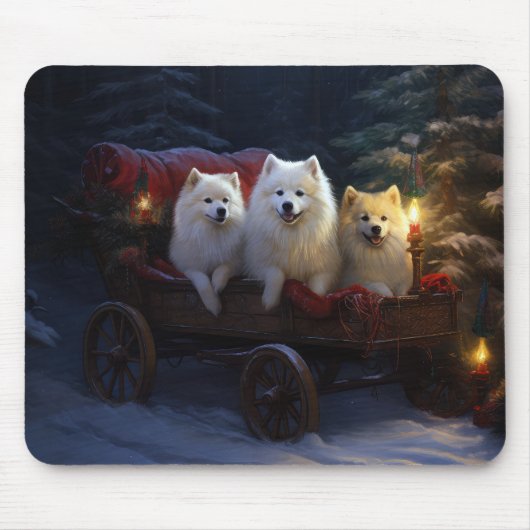 Amerikaanse Eskimo Snowy Sleigh Kerst Decor Muismat (Voorkant)