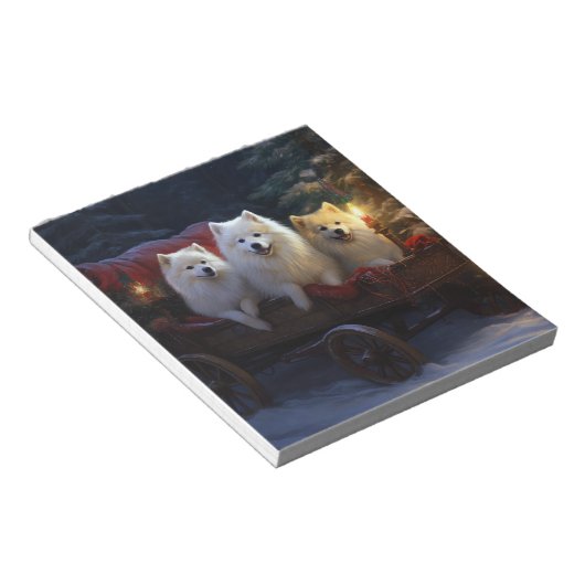 Amerikaanse Eskimo Snowy Sleigh Kerst Decor Notitieblok (Schuin)