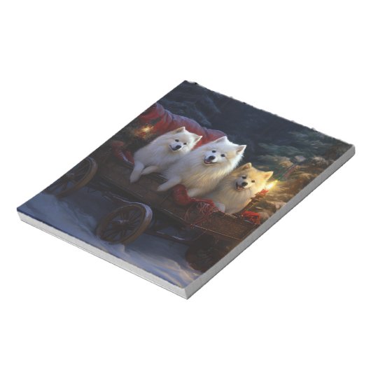 Amerikaanse Eskimo Snowy Sleigh Kerst Decor Notitieblok (Linkerzijde)