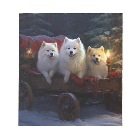 Amerikaanse Eskimo Snowy Sleigh Kerst Decor Notitieblok (Voorkant)