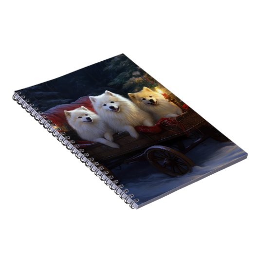 Amerikaanse Eskimo Snowy Sleigh Kerst Decor Notitieboek (Rechterzijde)