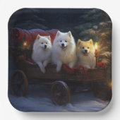 Amerikaanse Eskimo Snowy Sleigh Kerst Decor Papieren Bordje (Voorkant)