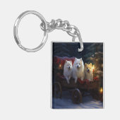 Amerikaanse Eskimo Snowy Sleigh Kerst Decor Sleutelhanger (Voorkant Links)