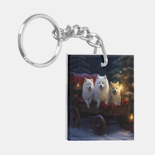 Amerikaanse Eskimo Snowy Sleigh Kerst Decor Sleutelhanger (Voorkant Links)