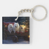 Amerikaanse Eskimo Snowy Sleigh Kerst Decor Sleutelhanger (Achterkant)