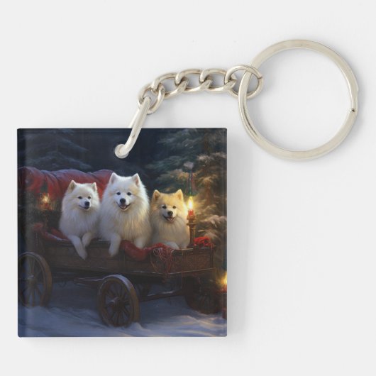 Amerikaanse Eskimo Snowy Sleigh Kerst Decor Sleutelhanger (Achterkant)