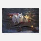 Amerikaanse Eskimo Snowy Sleigh Kerst Decor Theedoek (Horizontaal)
